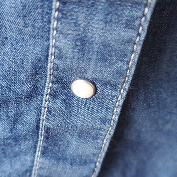 CALVIN KLEIN JEANS STRETCH DENIM WHITE SNAP UP SHIRT SIZE LARGE RODEO WESTERN - Picture 3 of 10